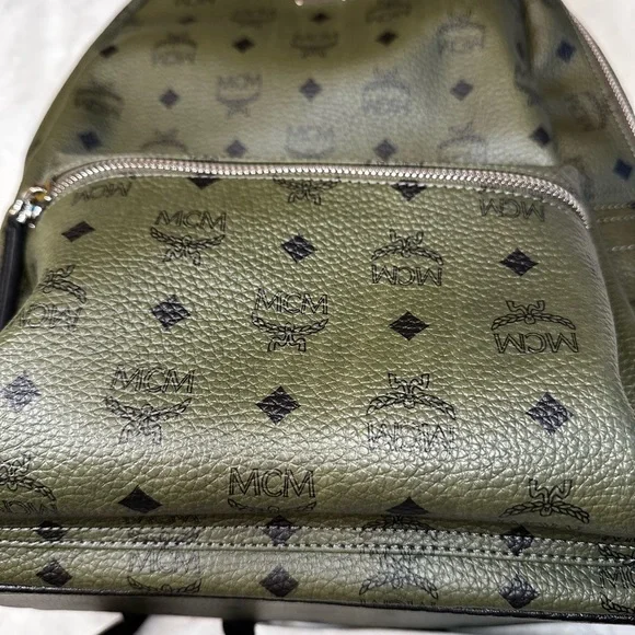 MCM Dark Green Logo Backpack - Picture 6 of 16